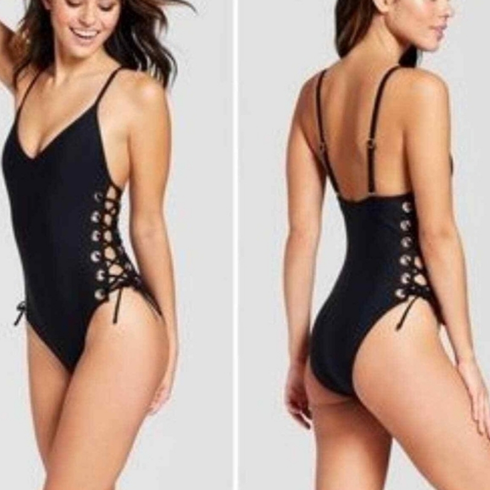 Black Lace-Up Swimsuit Size Small